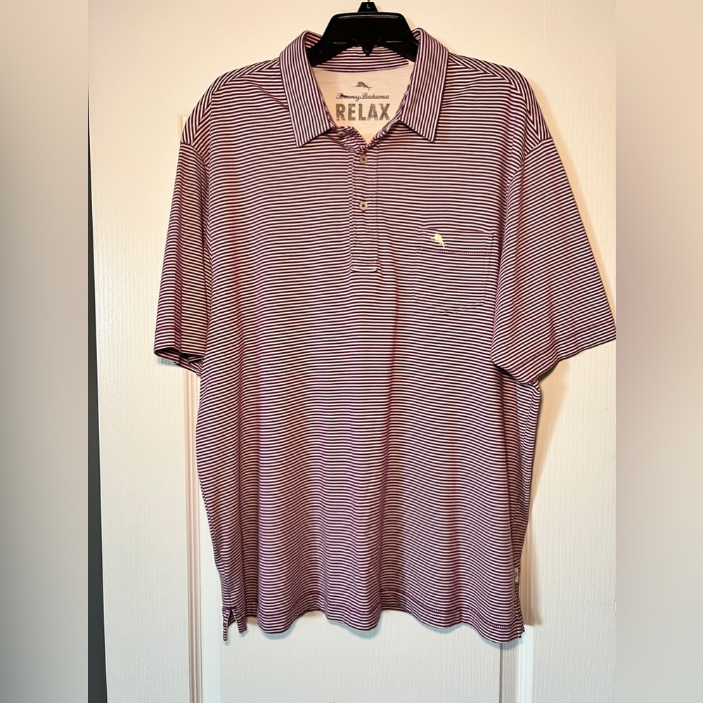 Tommy Bahama Polo Shirt‎ Mens XL Purple Stripe Relax Cotton Golf Casual